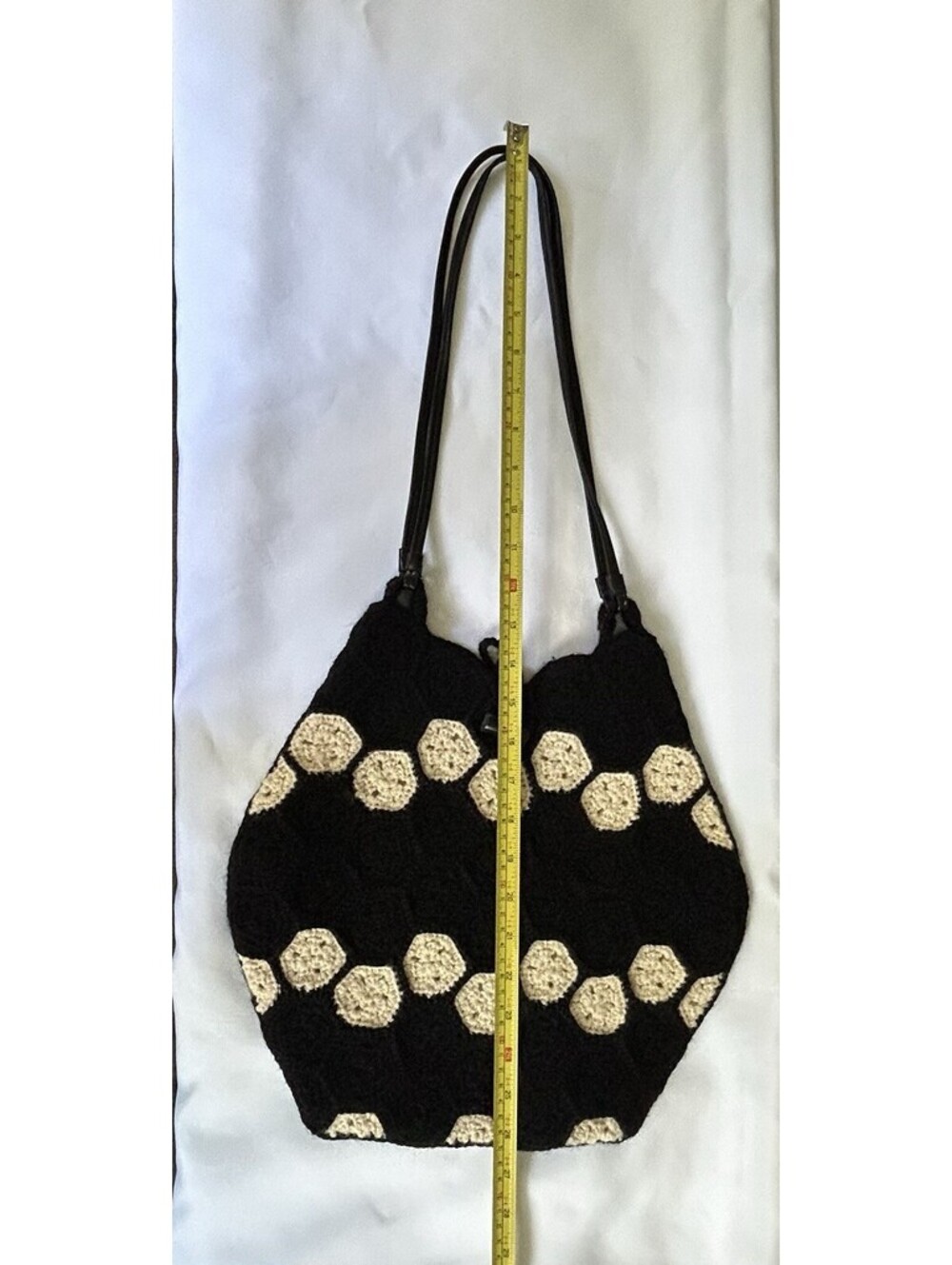 Pre Owned J. Crew Wool Crochet Crossbody Black And White Bag Toggle Closure Boho